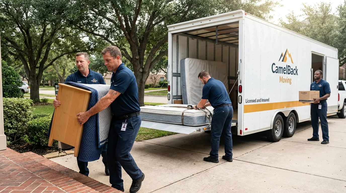 Crew loading residential truck for cross-state move from Buffalo, MN